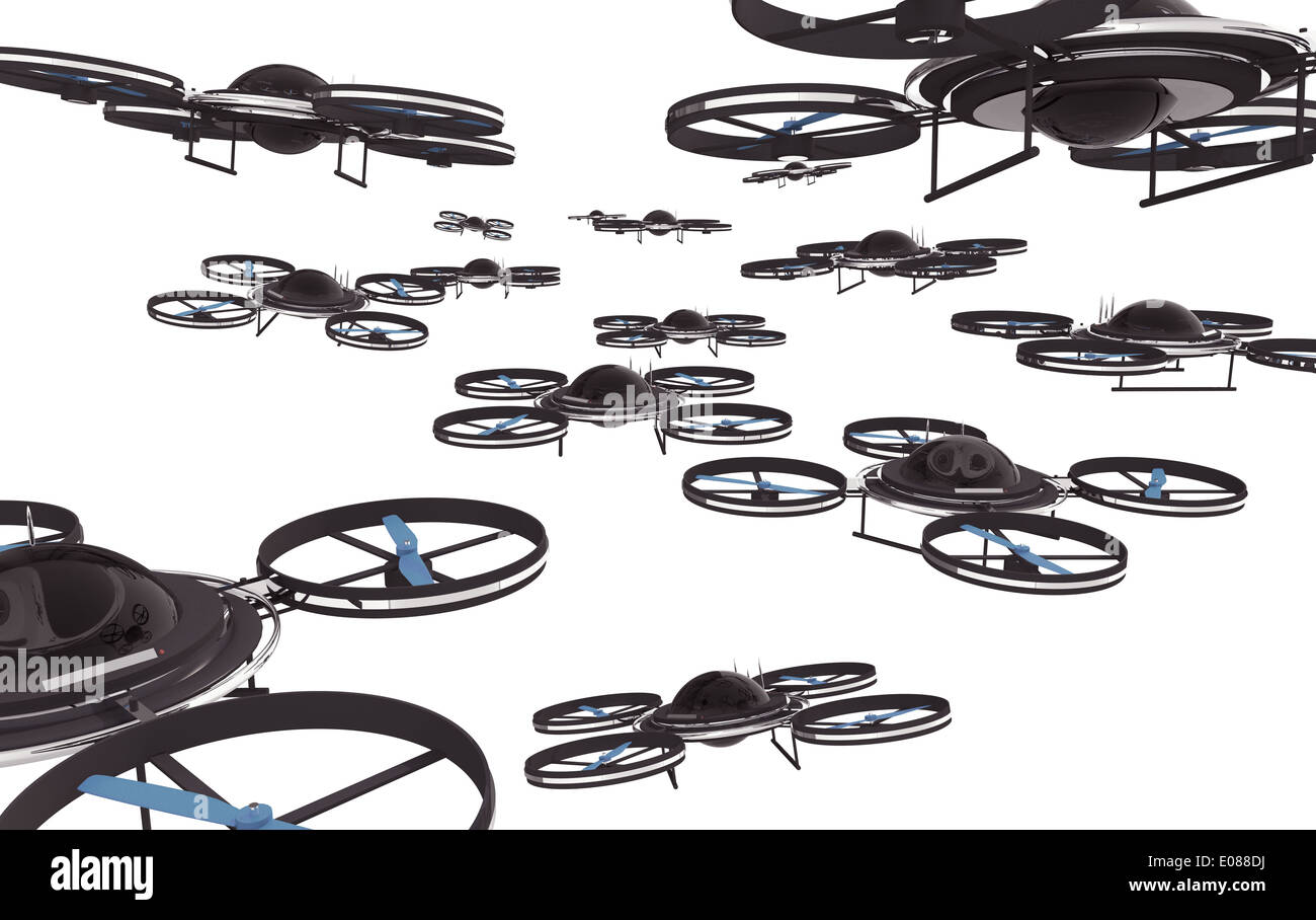 Drones Invasion Isolated on White Background 3D Illustration Stock ...