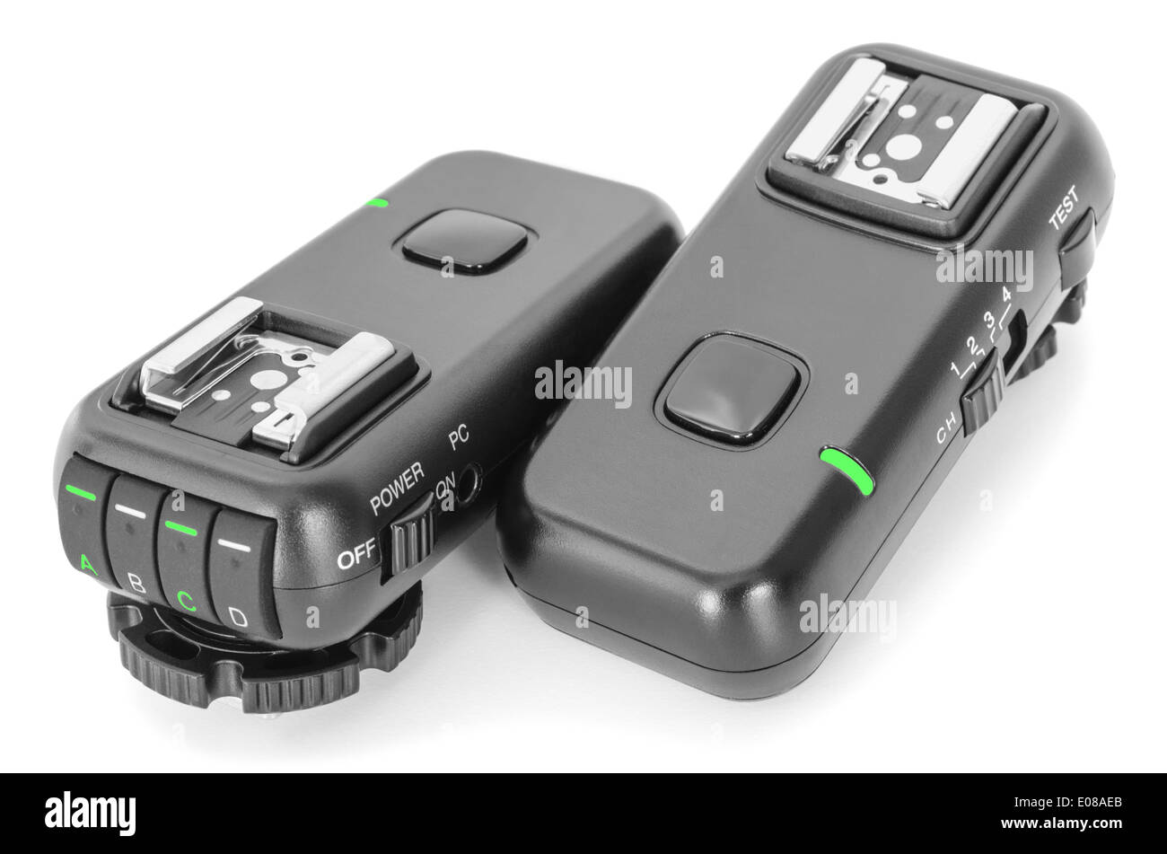 Remote wireless control radio trigger set for studio flash lights isolated on white Stock Photo