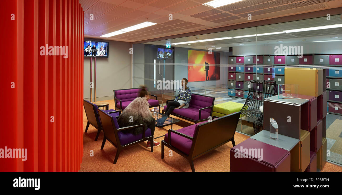 BBC Broadcasting House, London, United Kingdom. Architect: HOK International Ltd, 2014. Glazed private meeting room. Stock Photo