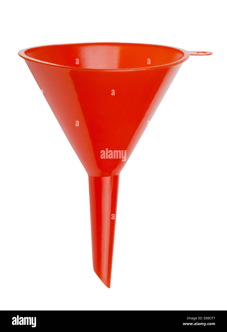Red plastic funnel isolated on white Stock Photo