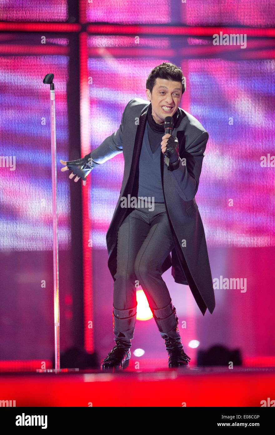 Copenhagen, Denmark. 05th May, 2014. Aram MP3 representing Armenia performs  during the second rehearsal of Semi Final 1 of the Eurovision Song Contest  2014 in Copenhagen, Denmark, 05 May 2014. The finale