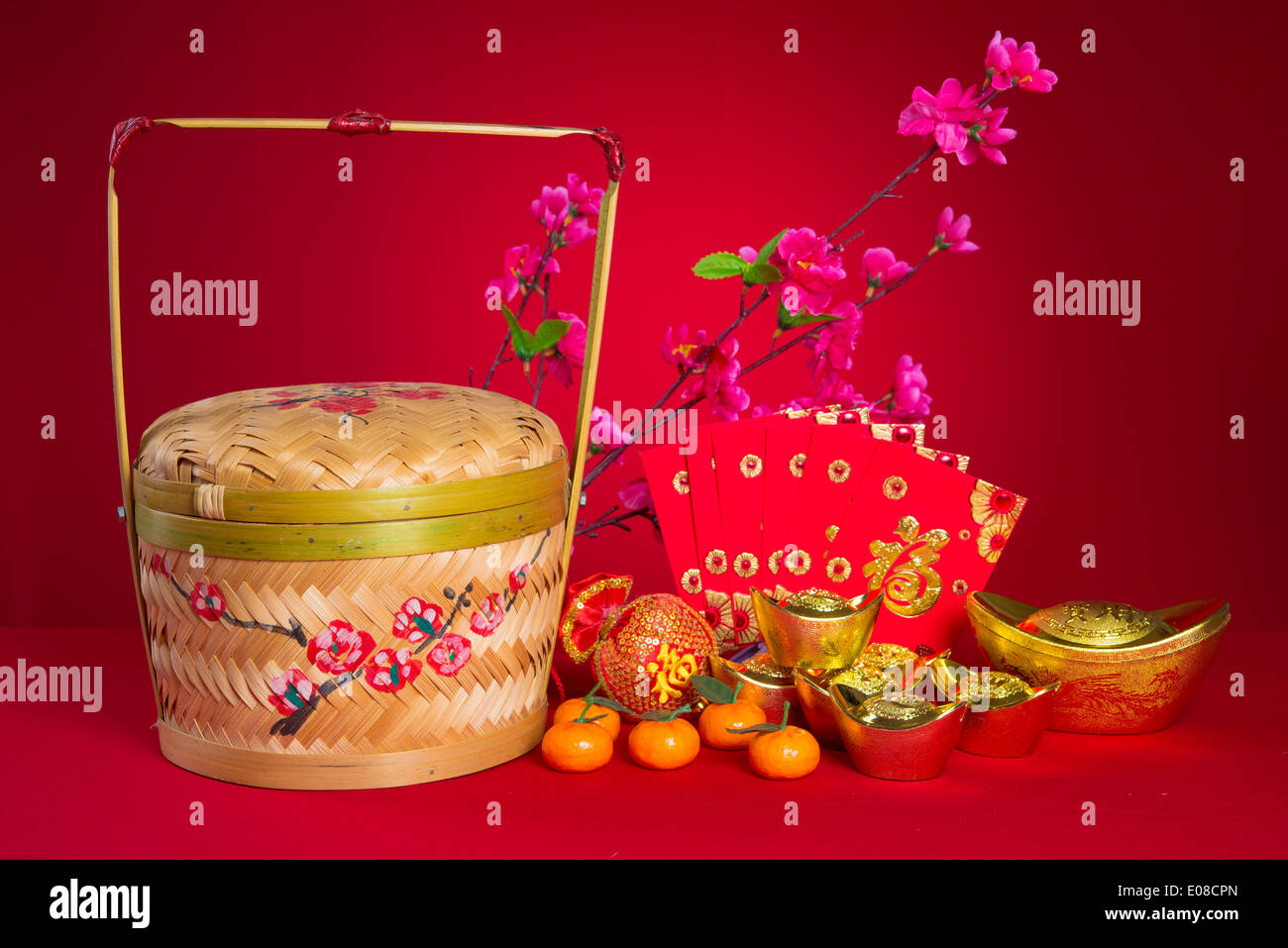 Chinese new year festival decorations, ang pow or red packet and gold