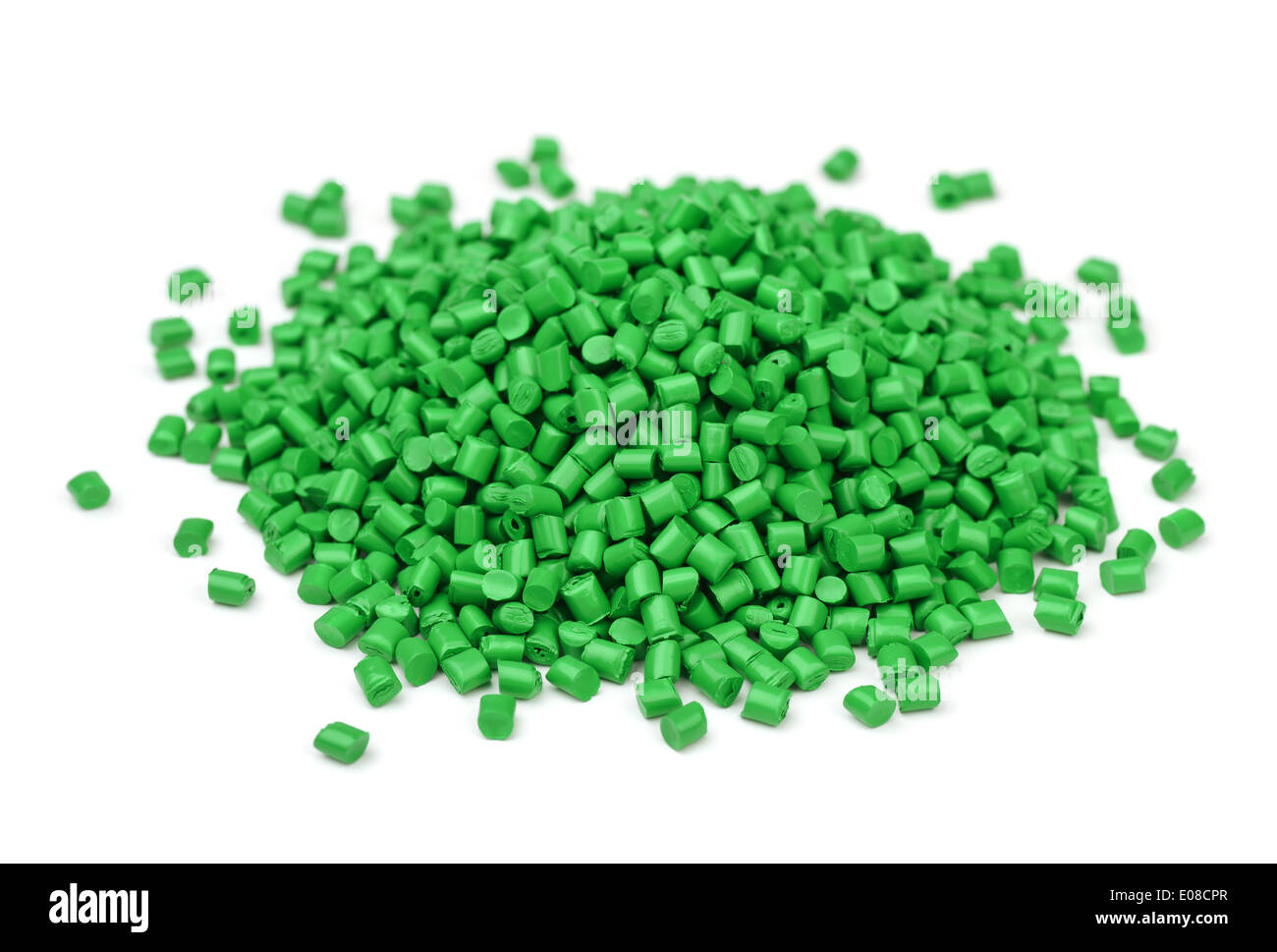 Pile of green polymer granules isolated on white Stock Photo