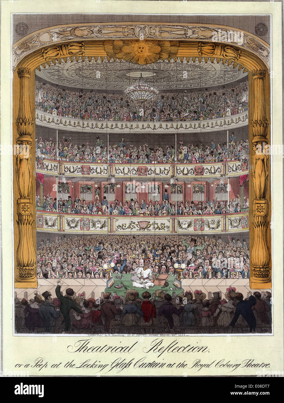 Historic print of Royal Coburg Theatre, The Old Vic theatre, London, England, UK Stock Photo
