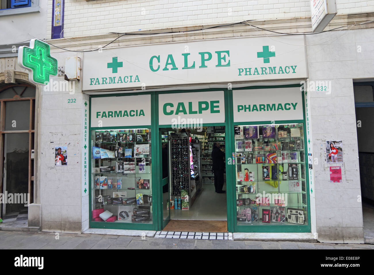 Calpe pharmacy, Gibraltar Stock Photo
