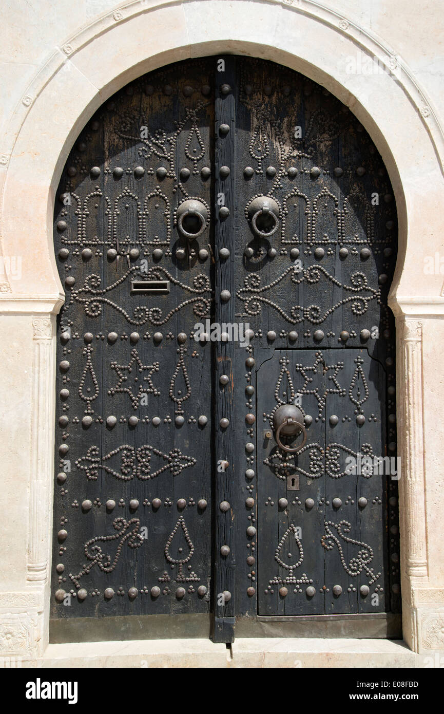 Sidi Bou Said, Tunisia 2014. Traditionally decorated door Stock Photo