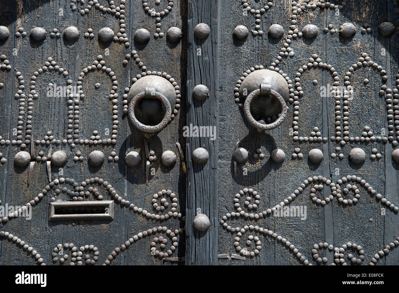 Sidi Bou Said, Tunisia 2014. Traditionally decorated door Stock Photo