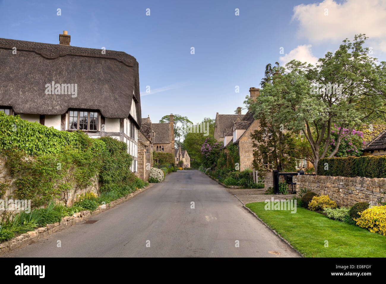 Cotswold cottages in the Gloucestershire village of Stanton, England. Stock Photo