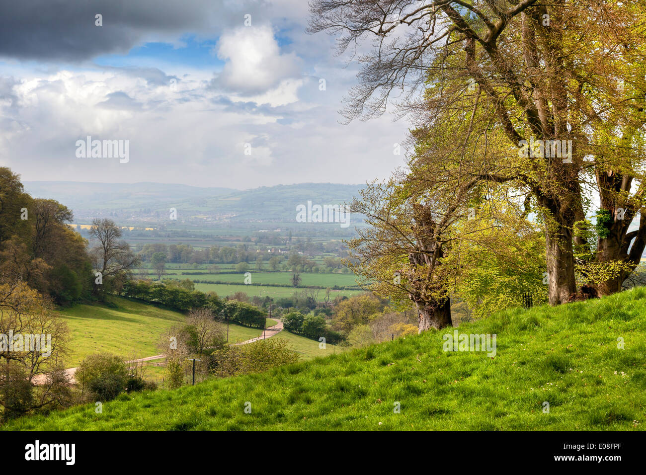 View from Lidcombe Hill near Stanway, Gloucestershire, England. Stock Photo