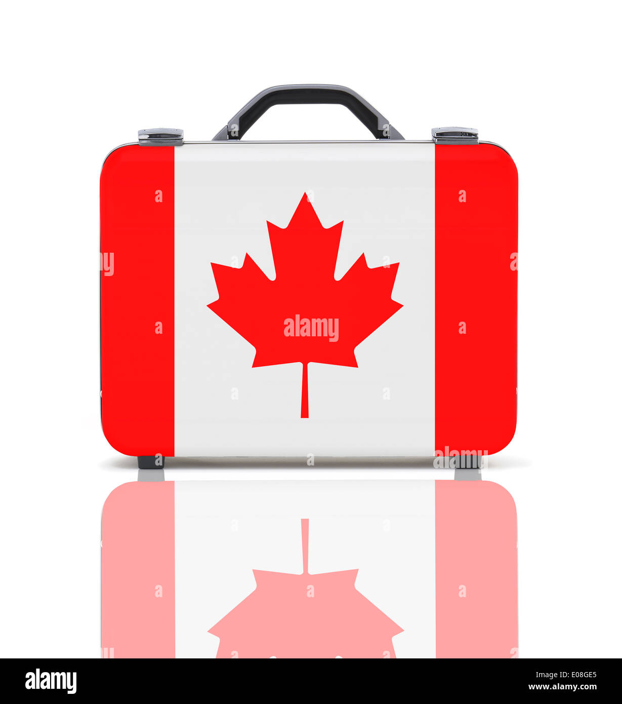 Business suitcase for travel with reflection and flag of Canada