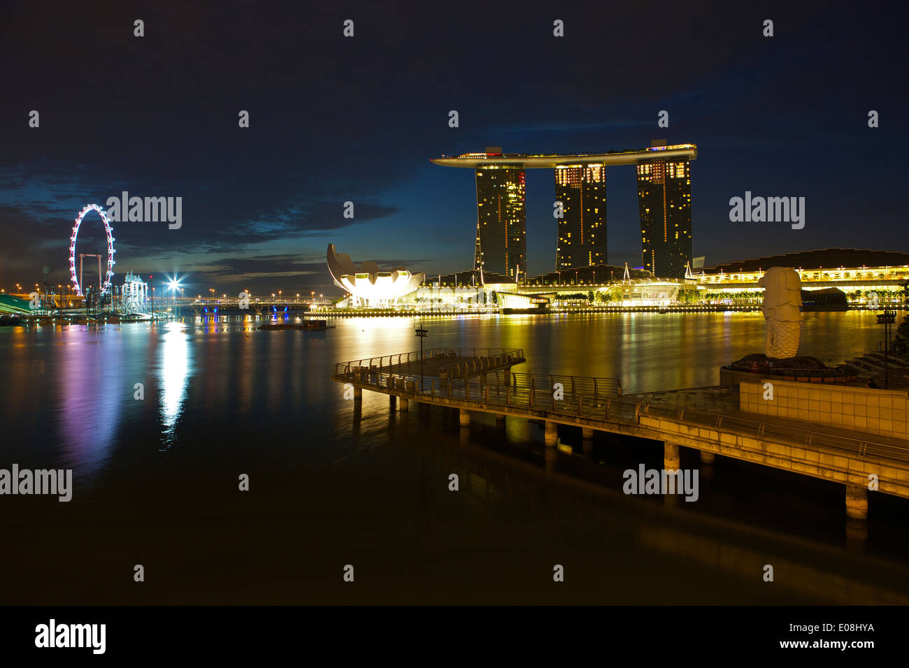 Marina Bay Before Dawn, Singapore. Stock Photo