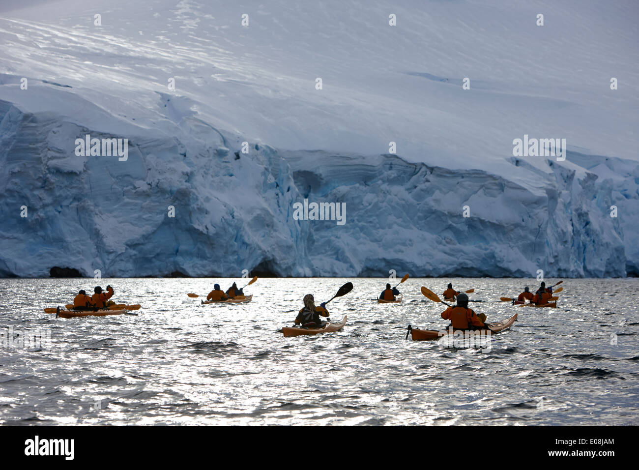 group of sea kayakers in port lockroy antarctica Stock Photo