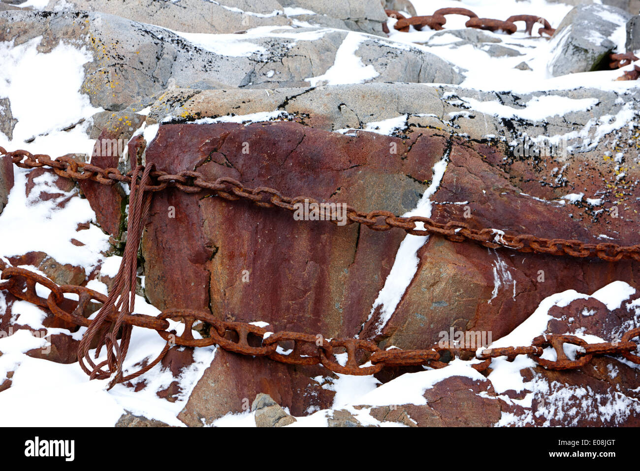 old rusty whalers chains on port lockroy Antarctica Stock Photo