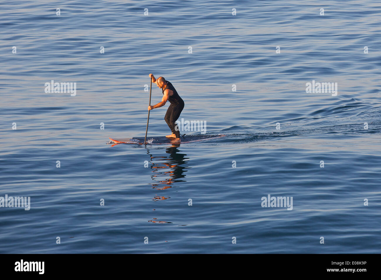 Paddle Board in the Pacific, Hermosa Beach, California. Stock Photo