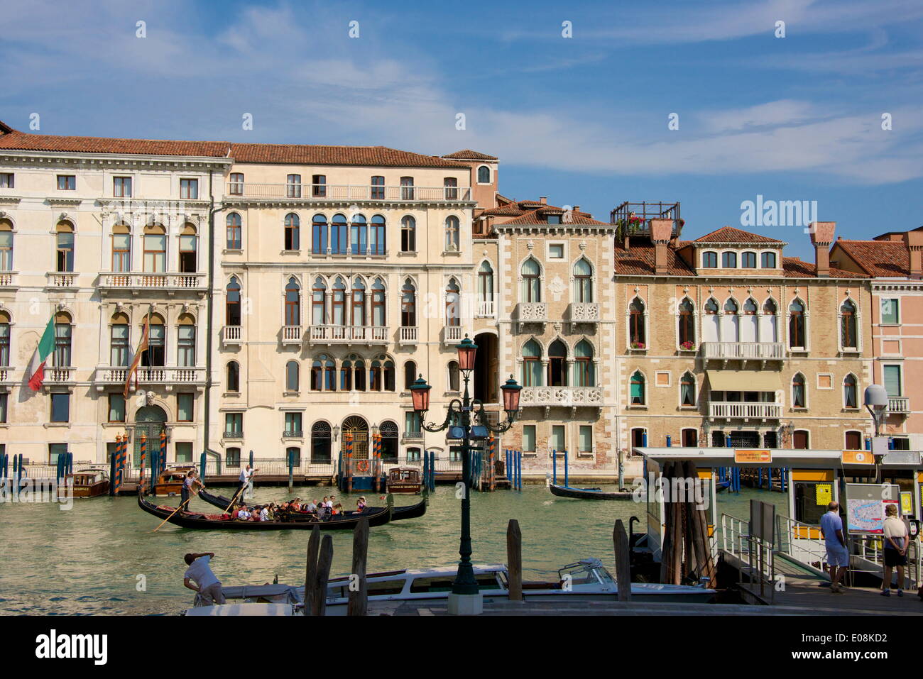 Palaces facades on Grand Canal and gondolas, Venice, UNESCO World Heritage Site, Veneto, Italy, Europe Stock Photo