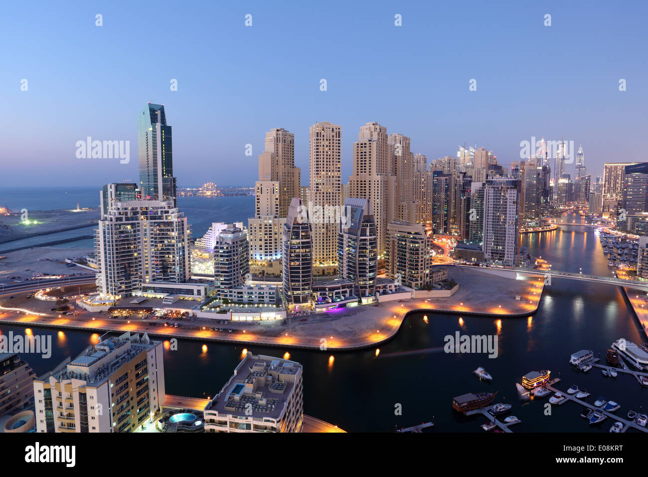 Dubai Marina illuminated at night. United Arab Emirates Stock Photo