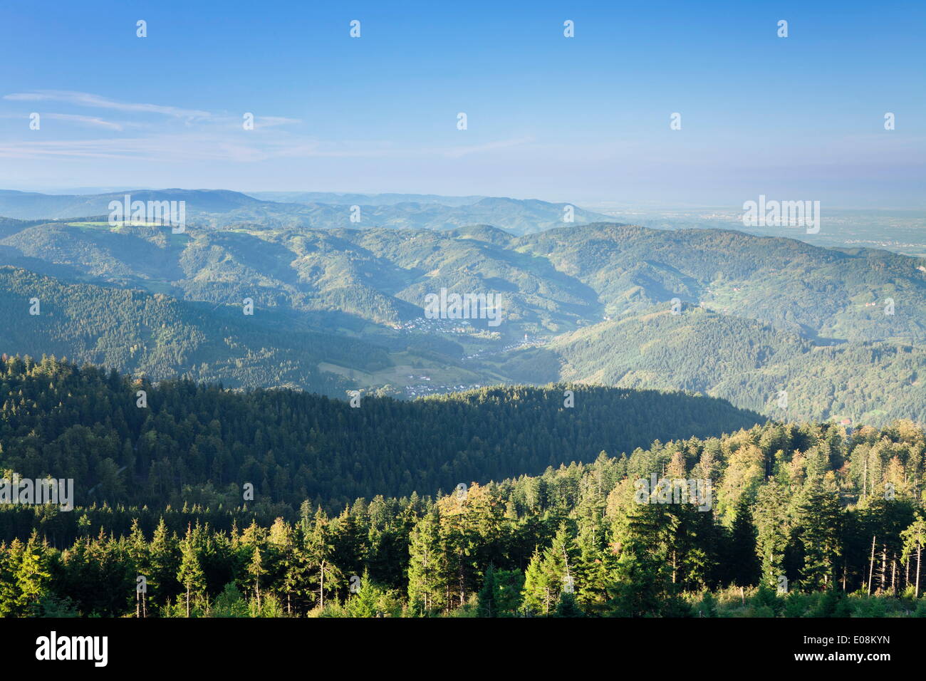View over Hornisgrinde mountain over Achtertal Valley to Southern Black Forest, Baden Wurttemberg, Germany, Europe Stock Photo
