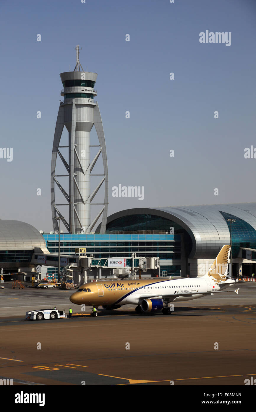 Gulf Air airplane at the Dubai Airport. United Arab Emirates Stock Photo