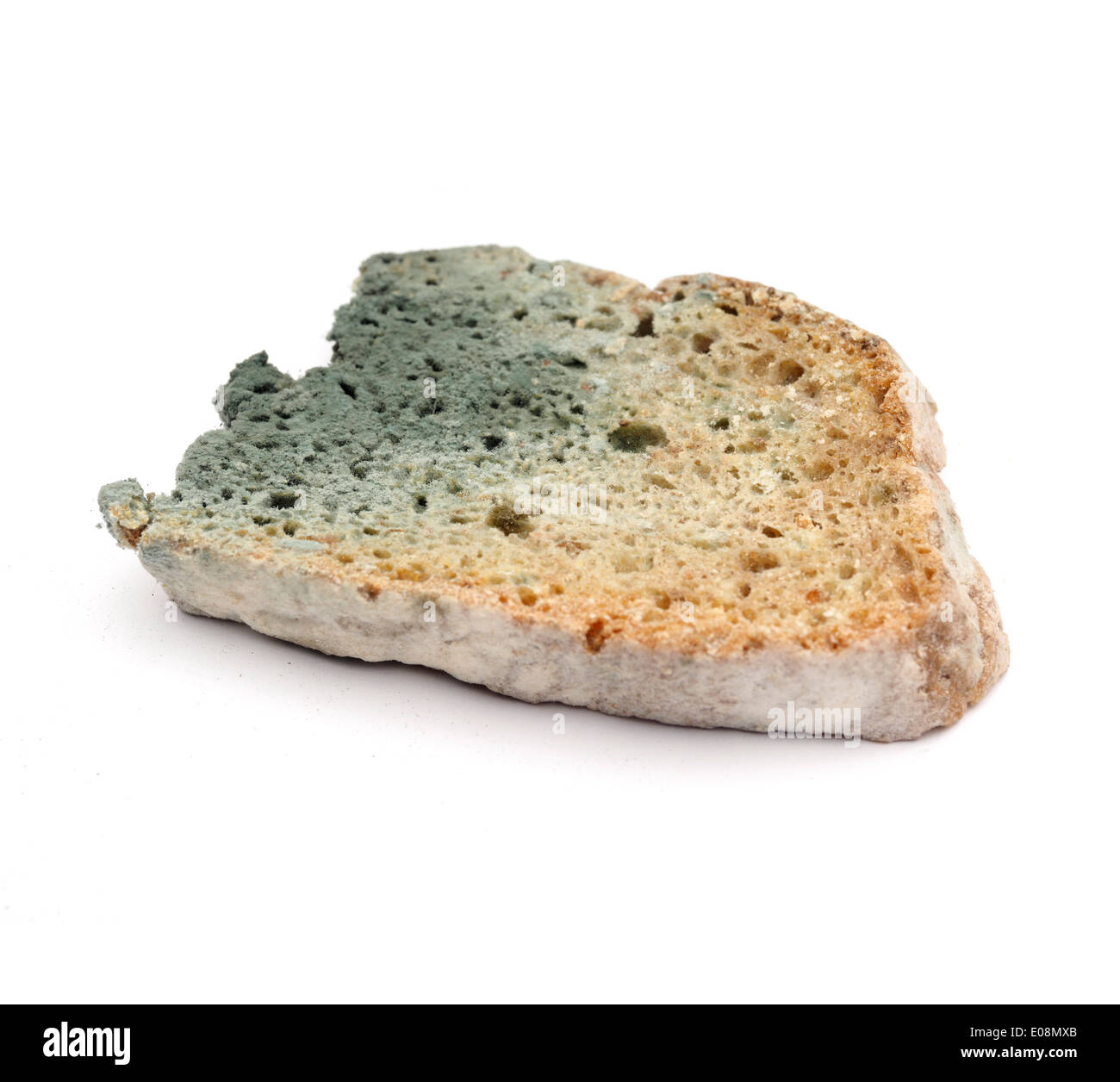 Moldy bread cut out isolated on white background Stock Photo