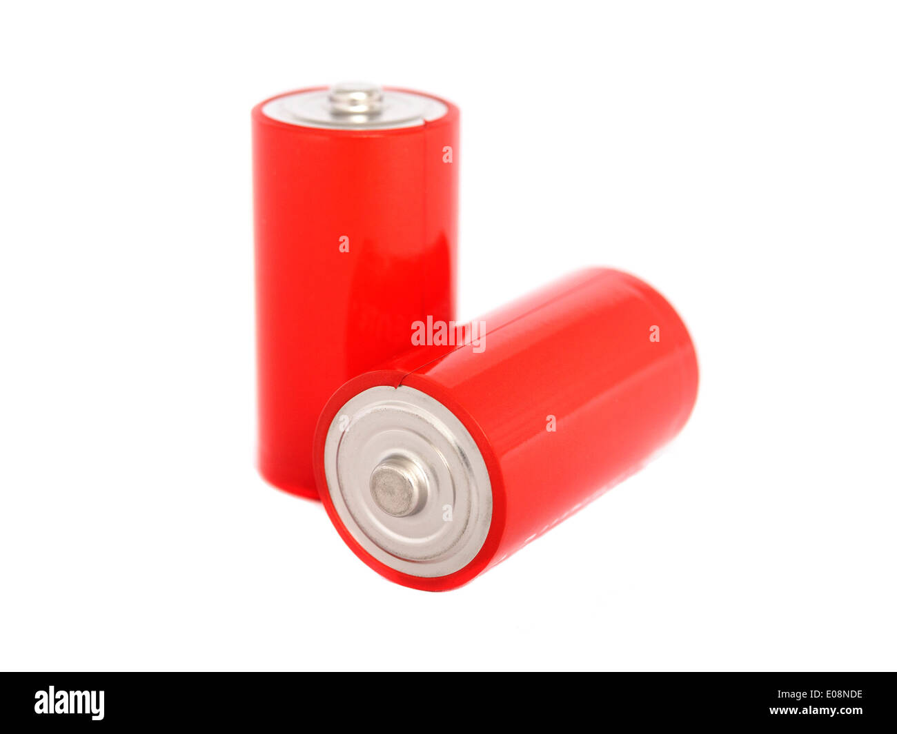 Two red D size batteries Stock Photo