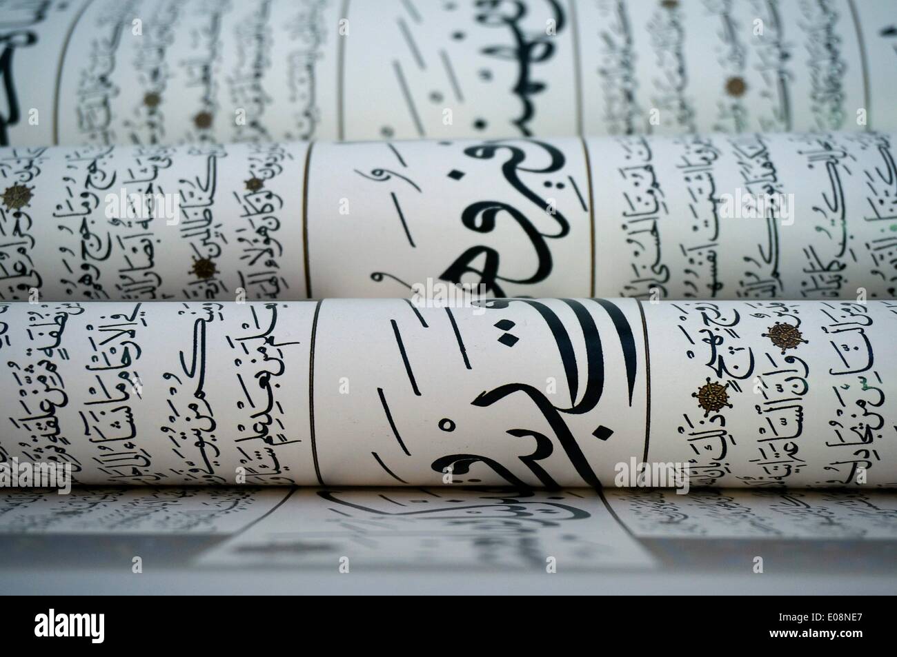 Paper rolls with Arabic writing in the Sehitlik Mosque in Berlin-Neukölln, Germany, 11 August 2013. Photo: Berliner Verlag/Steinach - NO WIRE SERVICE Stock Photo