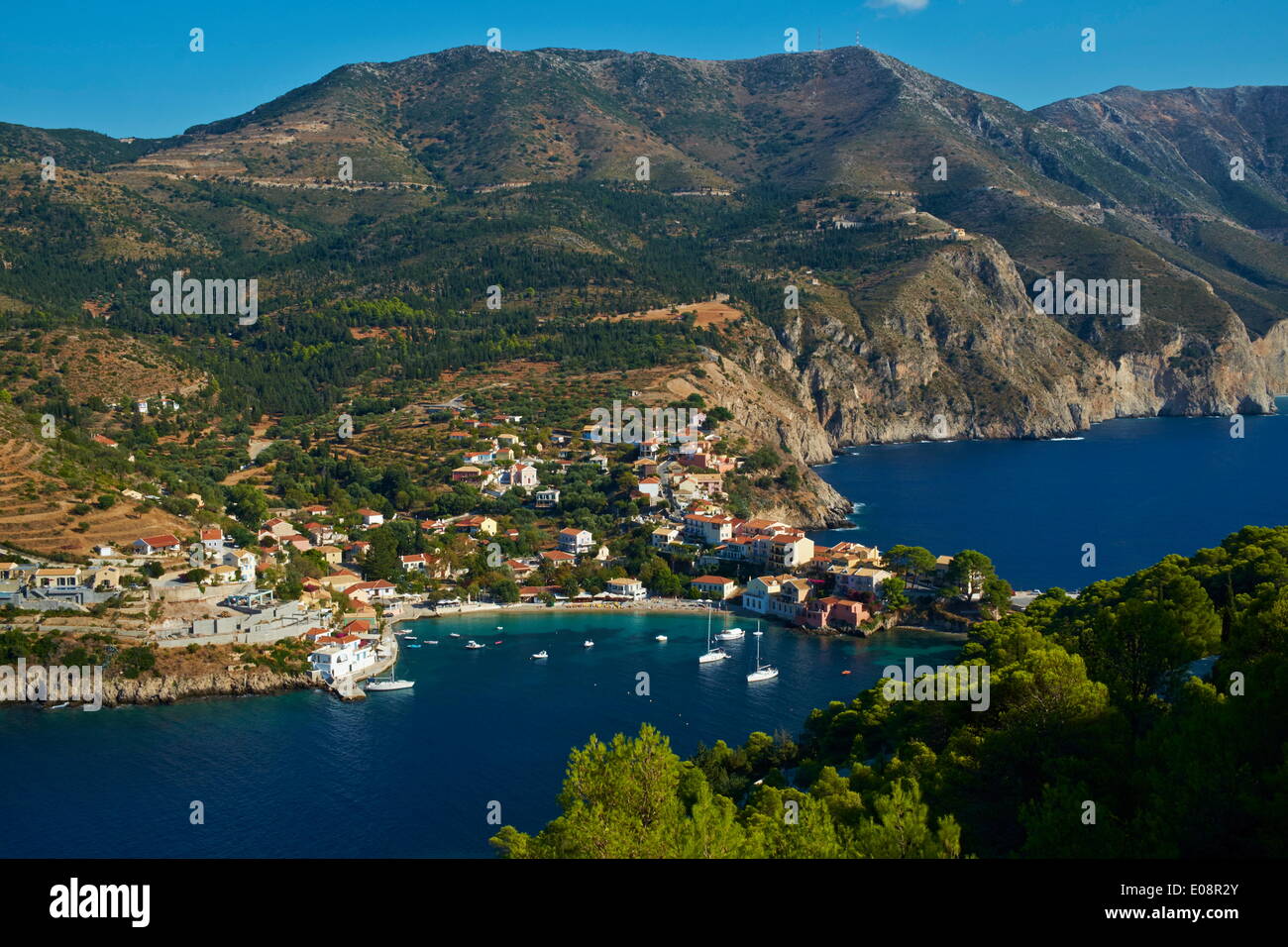 Assos village, Cephalonia, Ionian Islands, Greek Islands, Greece, Europe Stock Photo