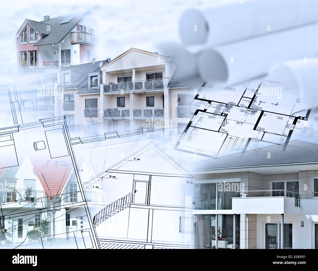 Composing with real estate and blueprints Stock Photo