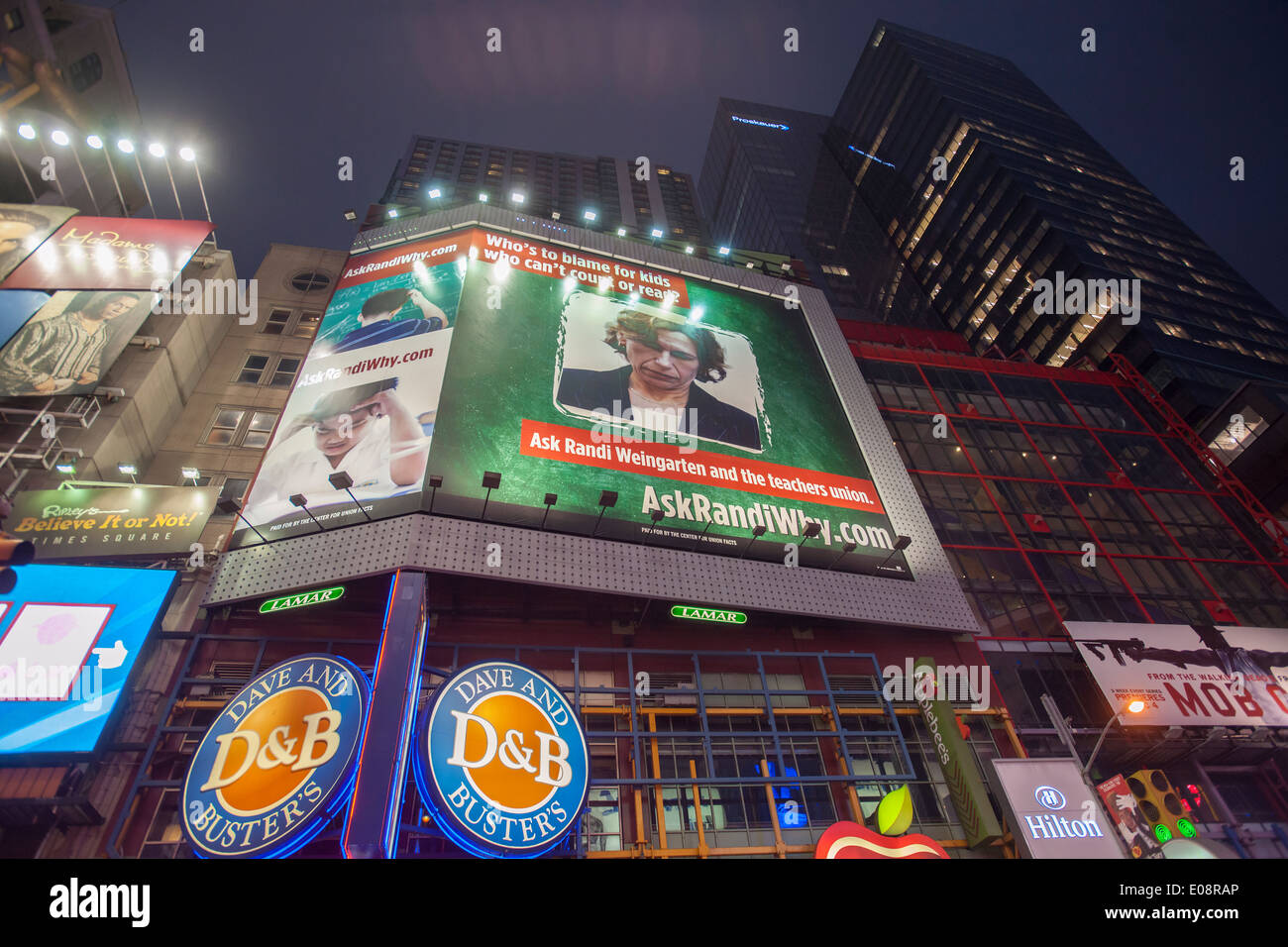 A billboard in Times Square in New York forThe Center for Union Facts Stock Photo