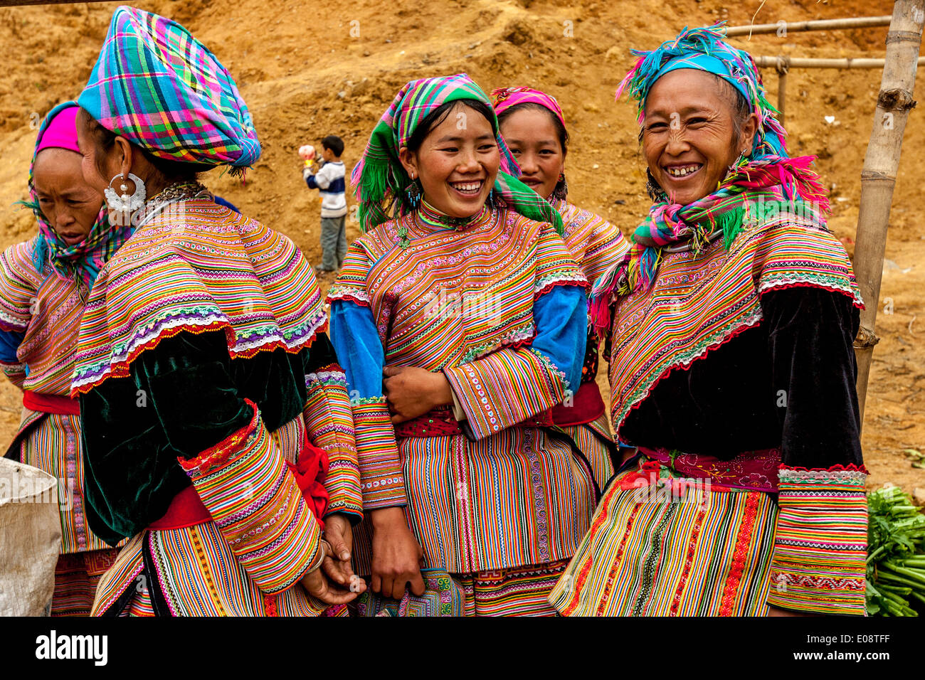 Flower Hmong People At The Ethnic Market In Can Cau, Lao Cai Province