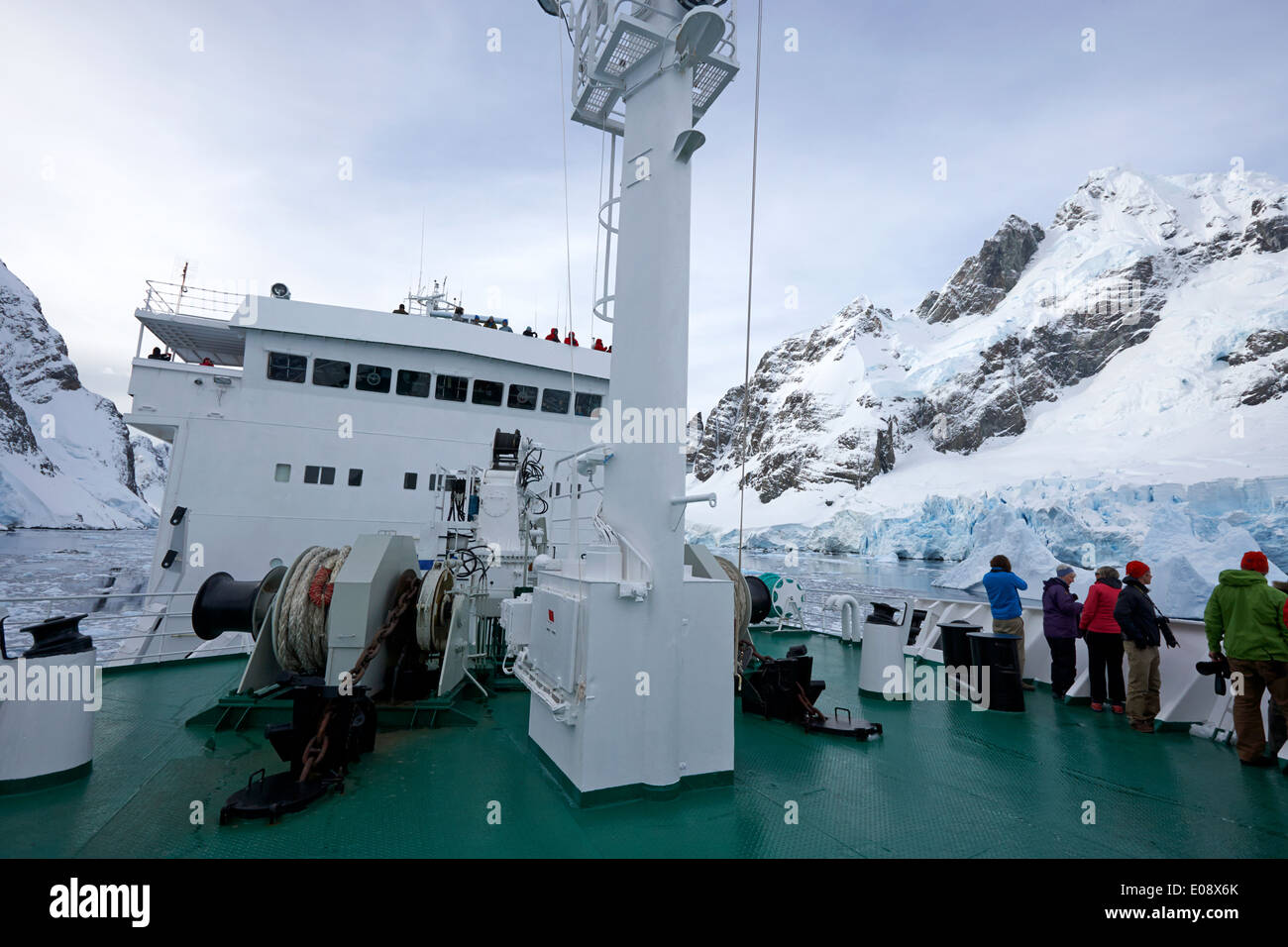 passengers on board ship passing through the lemaire channel antarctica Stock Photo