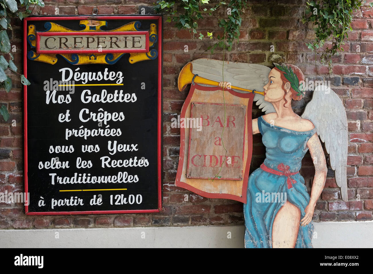 creperie restaurant signs, honfleur, normandy, france Stock Photo