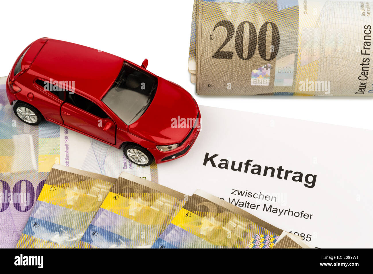 swiss franc and car Stock Photo