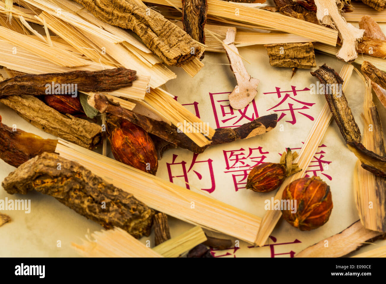 Ingredients fue a tea in the traditional Chinese medicine. Healing of illnesses by alternative methods., Zutaten fue einen Tee i Stock Photo