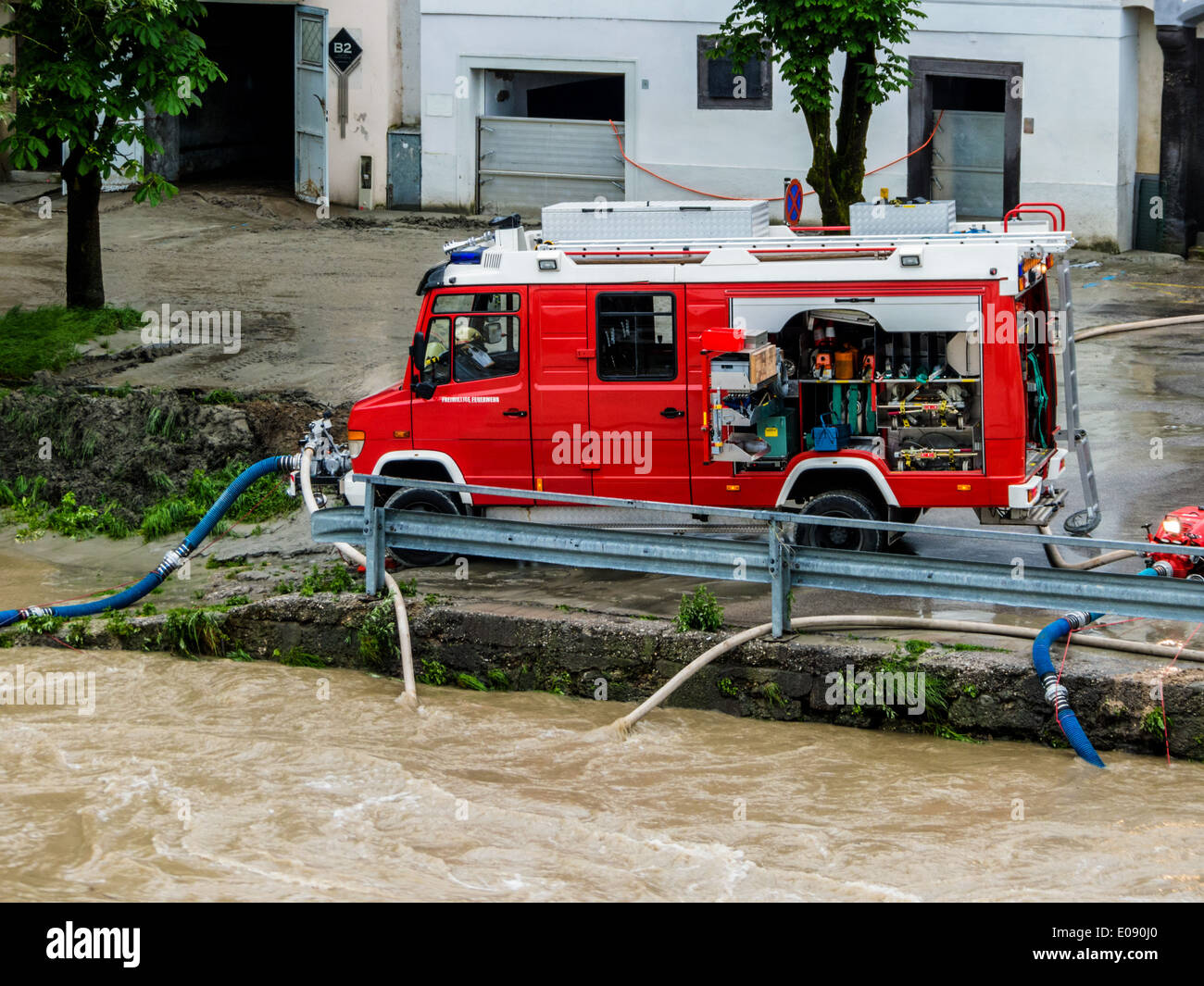 High water in 2013 in Steyr, Austria. floods and floods, Hochwasser 2013 in Steyr, oesterreich. ueberflutungen und ueberschwemmu Stock Photo