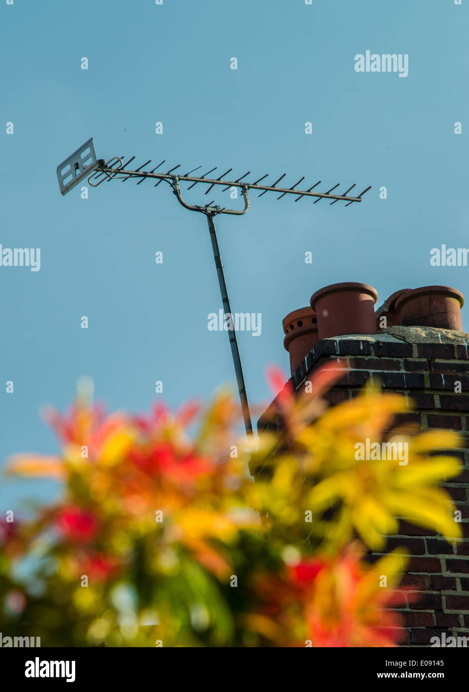 Television aerial on chimney Stock Photo Alamy