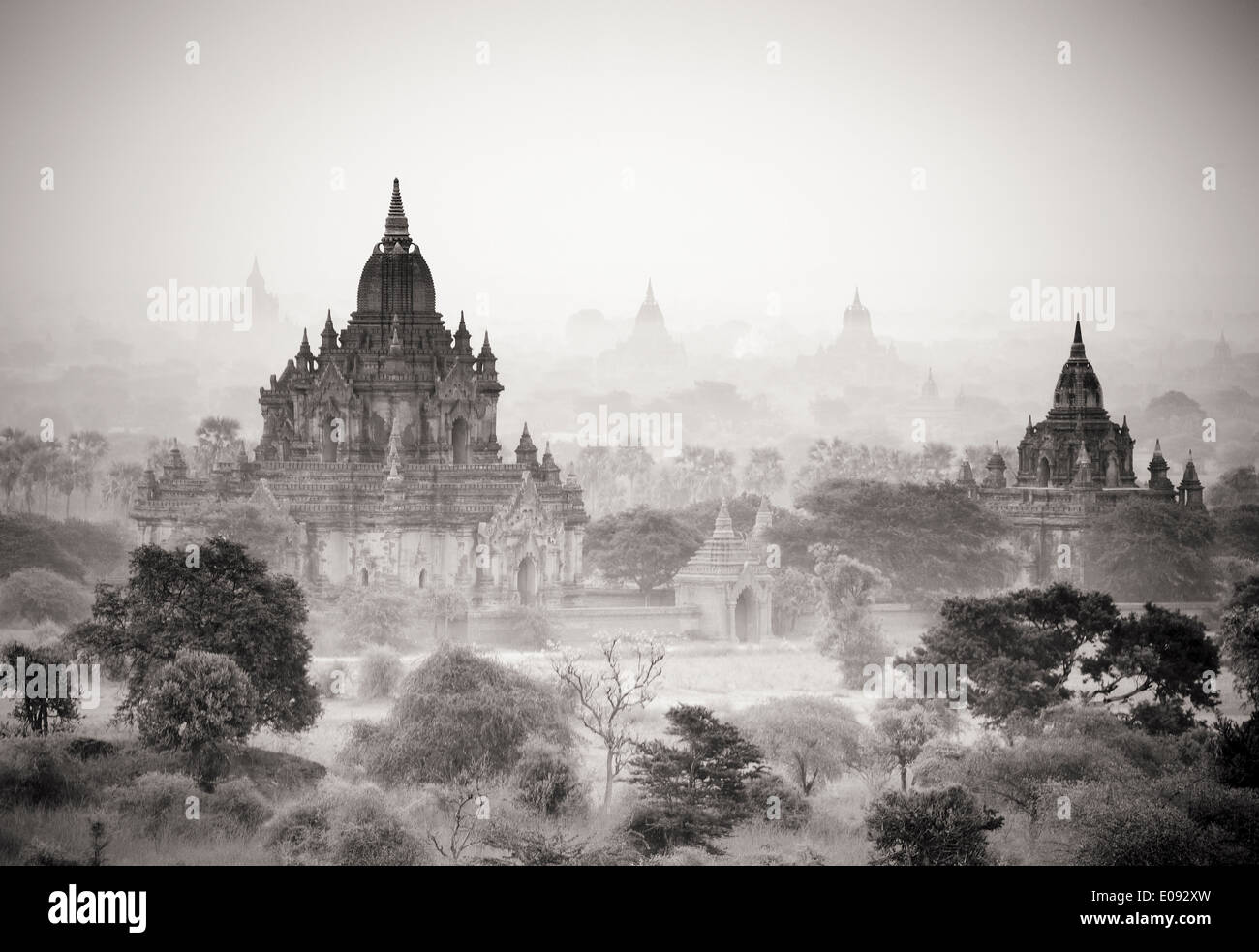 South East Asia Myanmar Burma Bagan Pagan temples stupas at dawn sunrise in the archaeolgical site Stock Photo