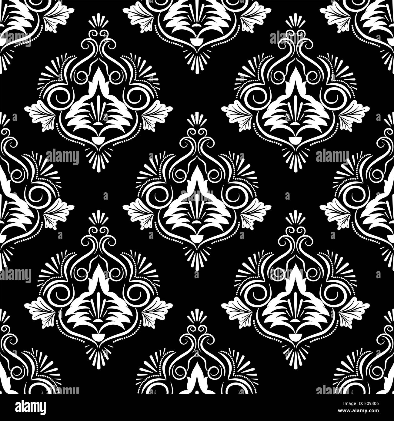 seamless black and white damask wallpaper Stock Photo - Alamy