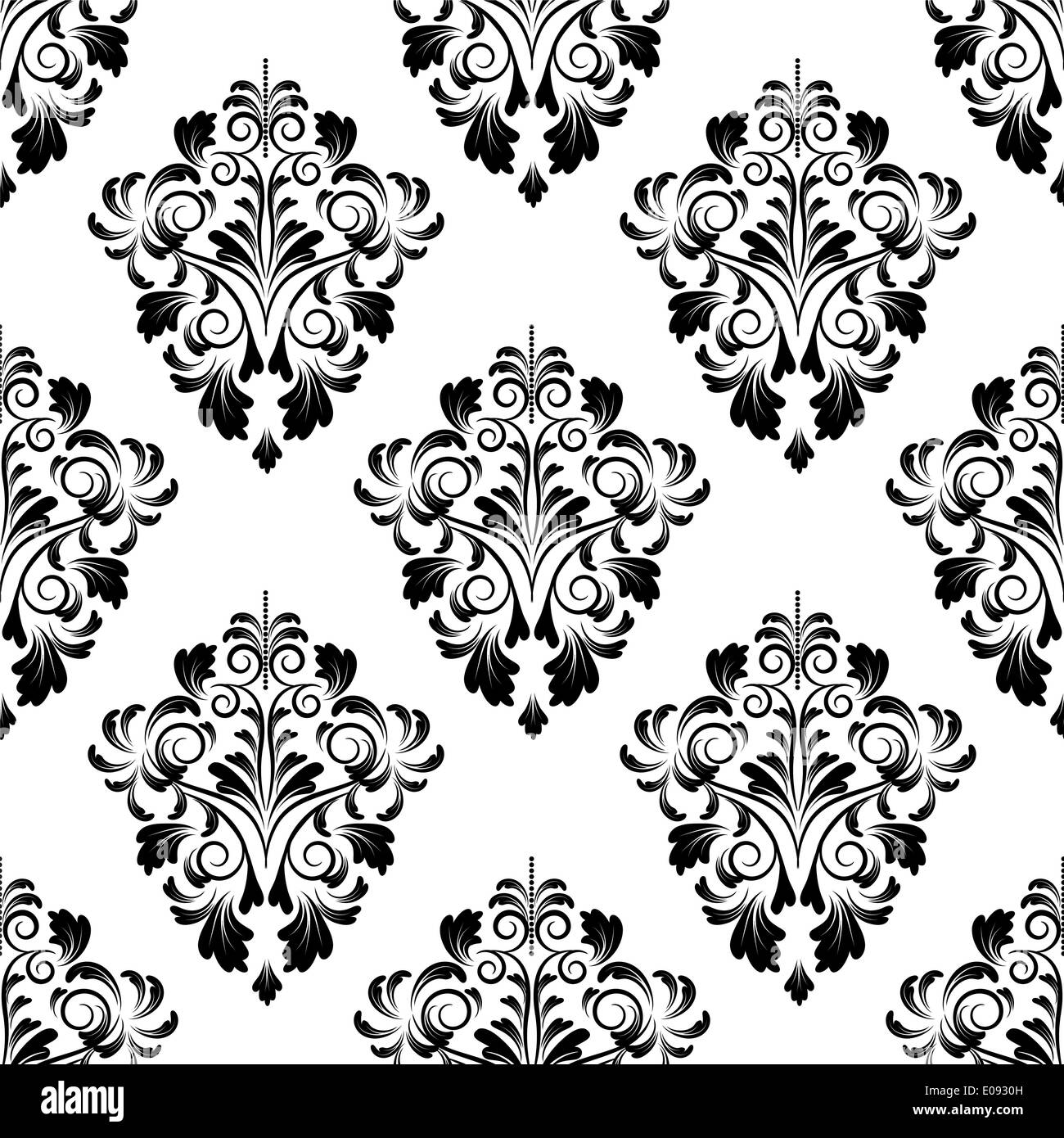 seamless black and white damask wallpaper Stock Photo Alamy