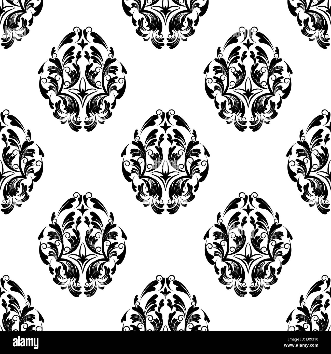 seamless black and white damask wallpaper Stock Photo Alamy