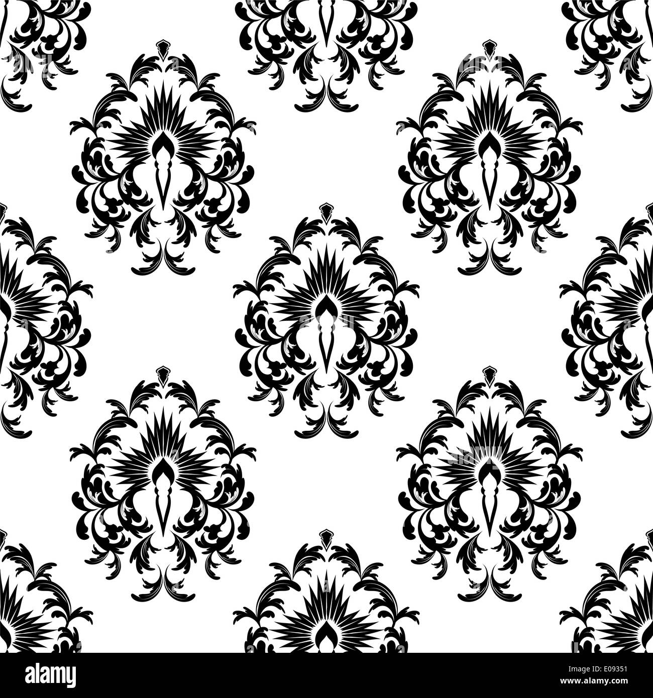 seamless black and white damask wallpaper Stock Photo Alamy
