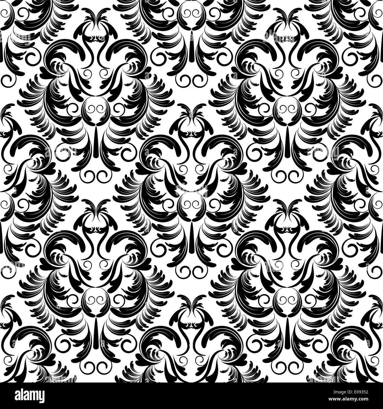 seamless black and white damask wallpaper Stock Photo Alamy
