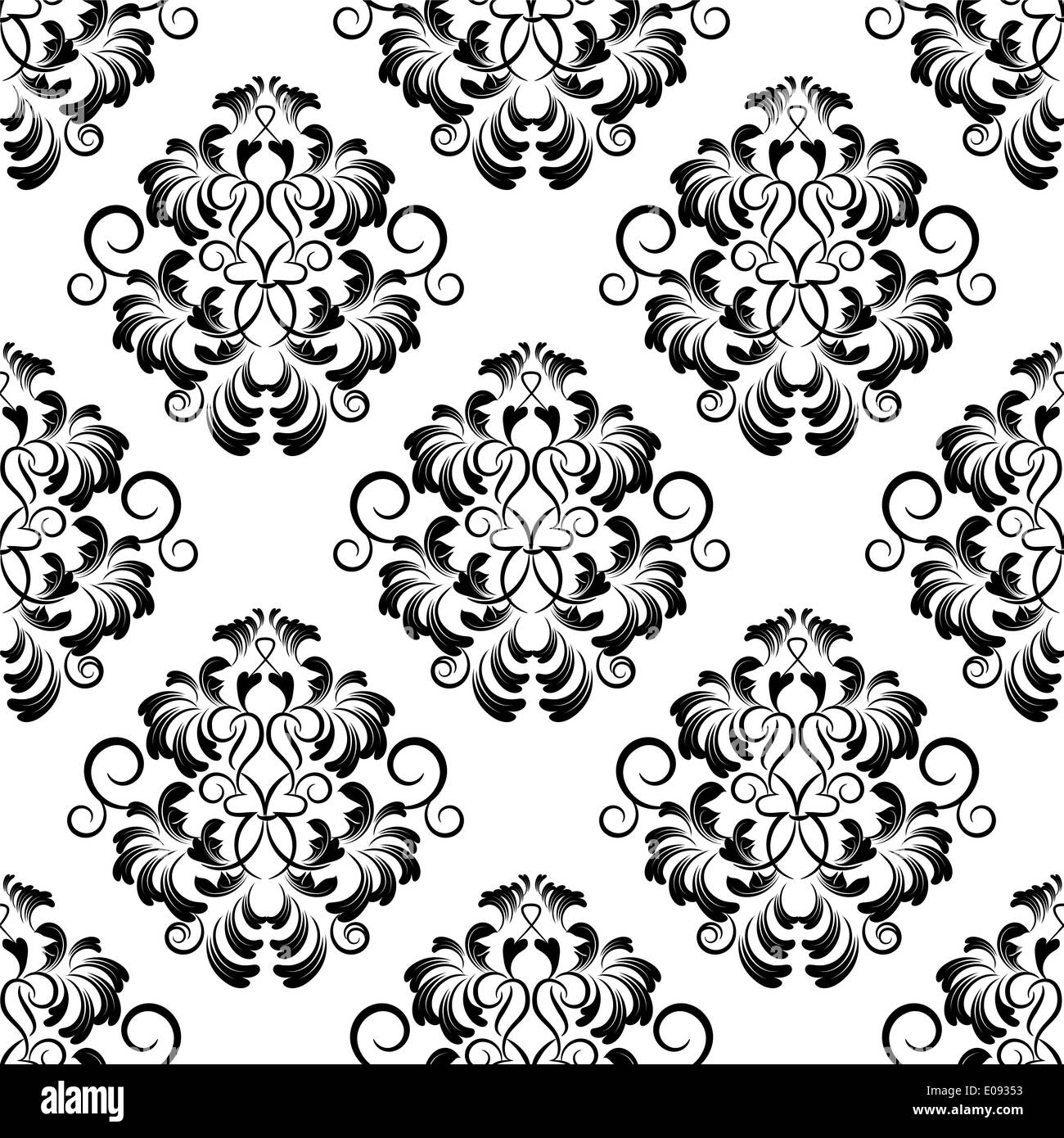 seamless black and white damask wallpaper Stock Photo Alamy