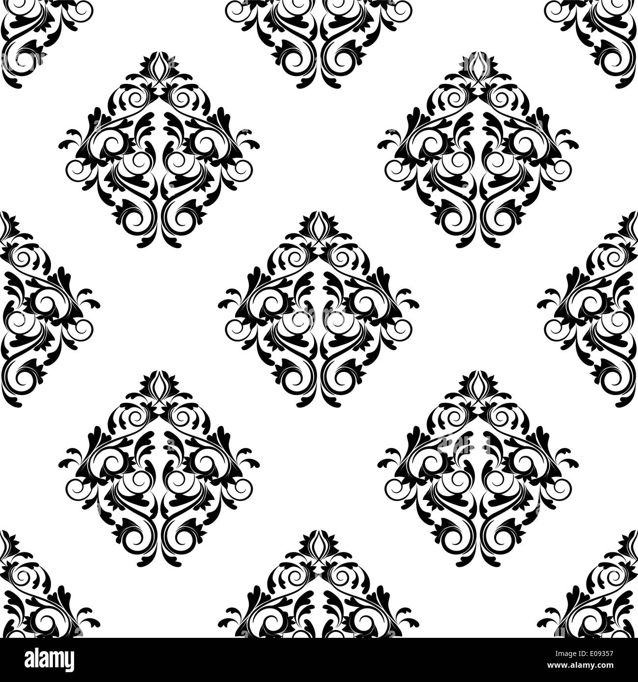 seamless black and white damask wallpaper Stock Photo - Alamy