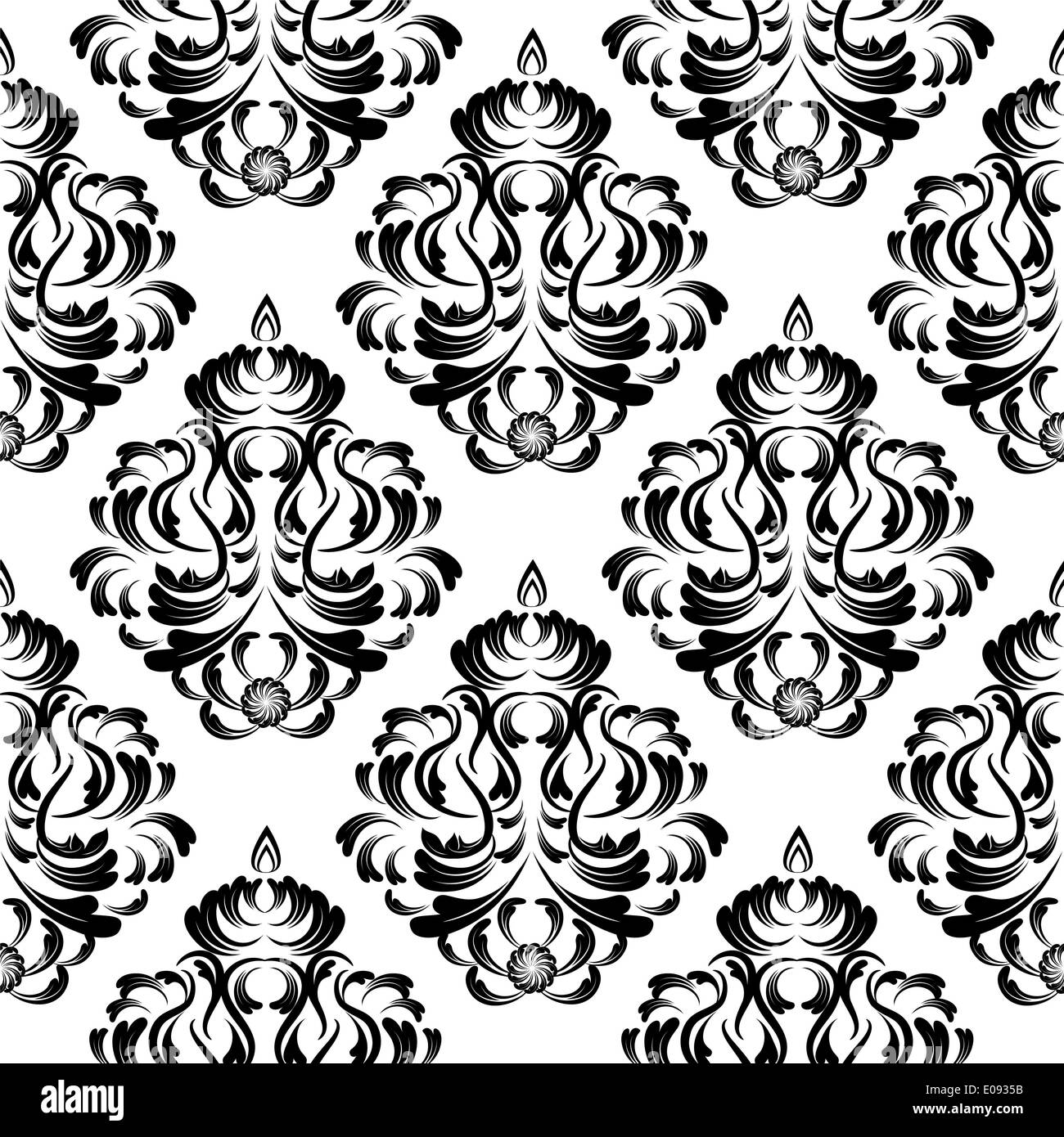 seamless black and white damask wallpaper Stock Photo Alamy
