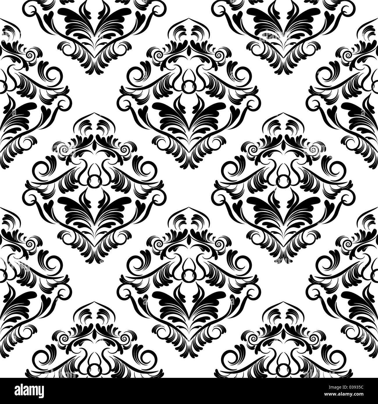 seamless black and white damask wallpaper Stock Photo - Alamy