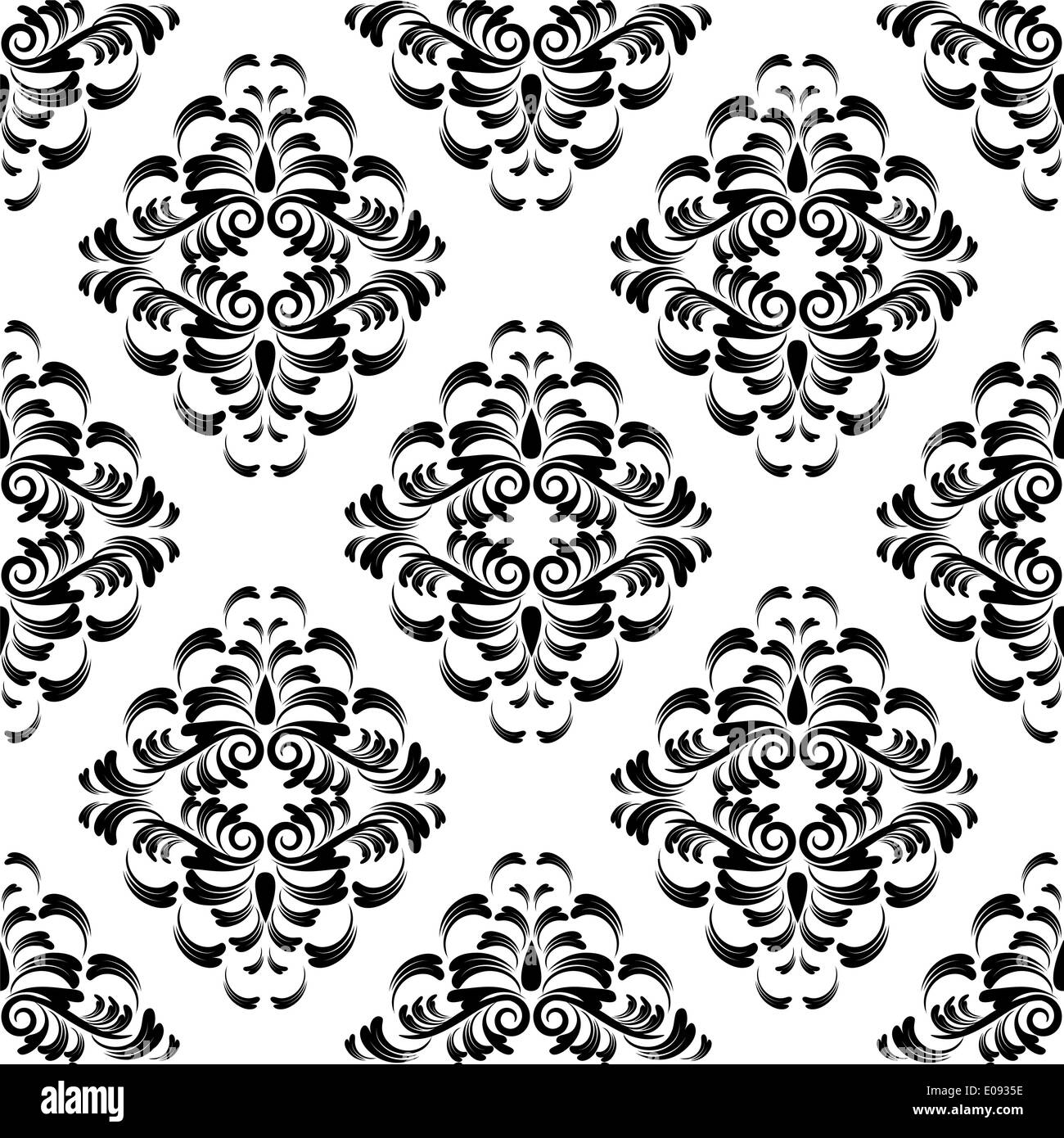 seamless black and white damask wallpaper Stock Photo Alamy