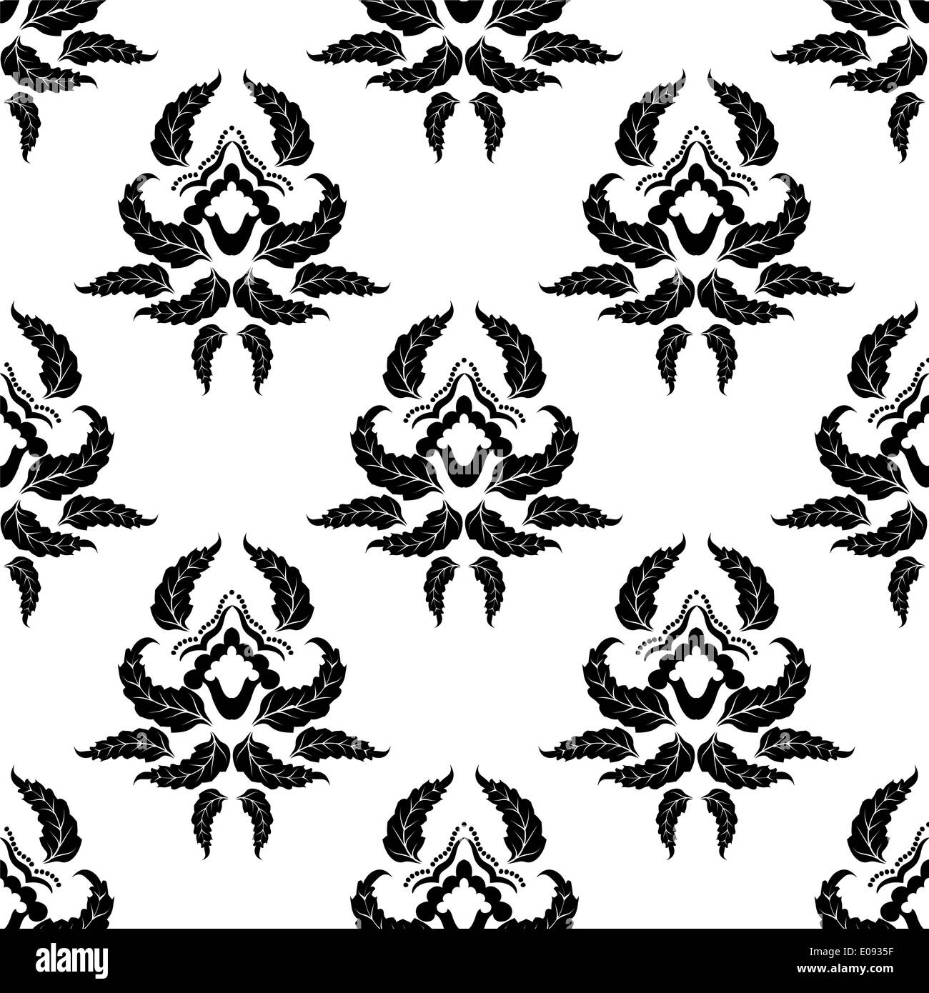 seamless black and white damask wallpaper Stock Photo Alamy