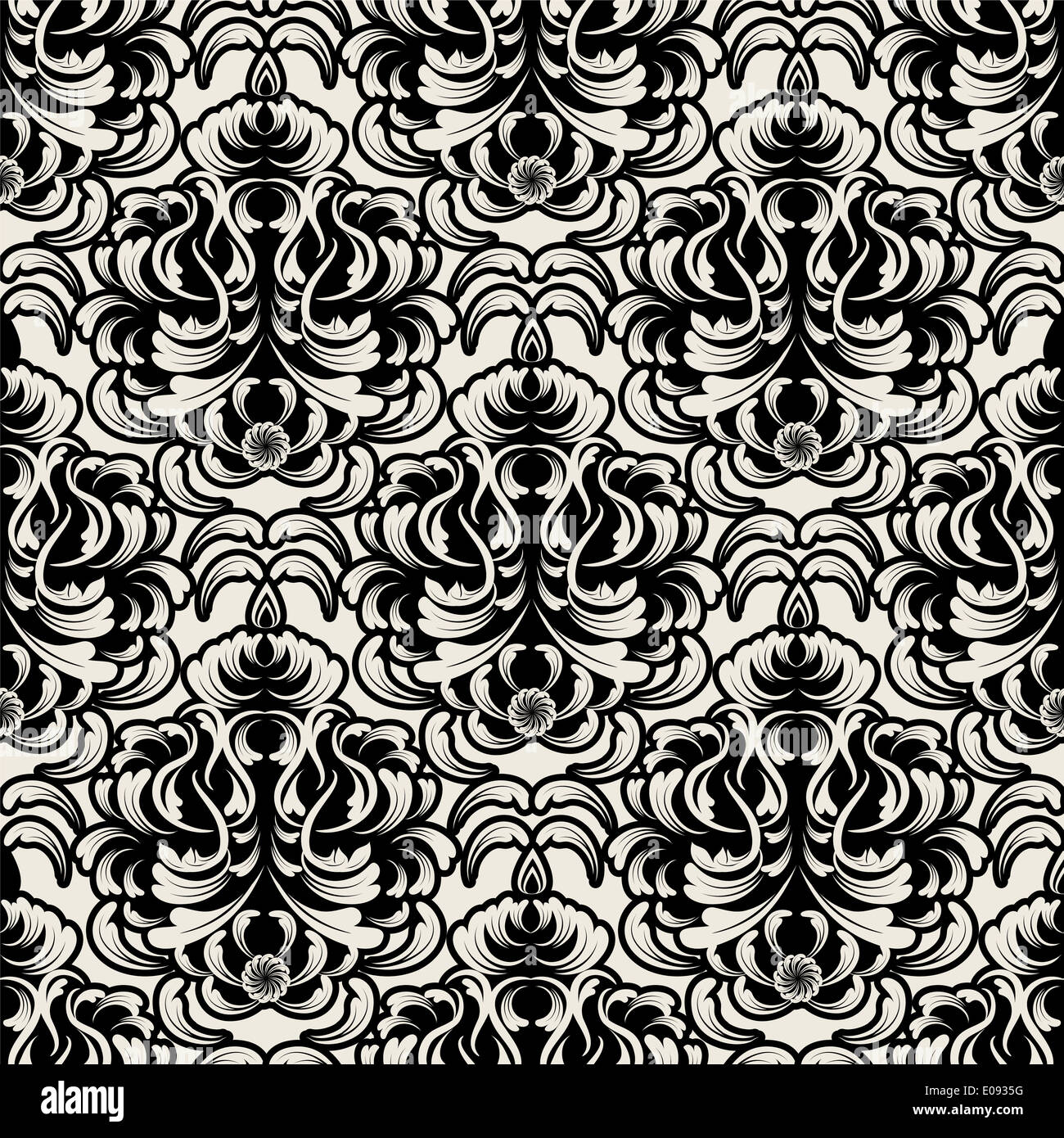seamless black and white damask wallpaper Stock Photo - Alamy