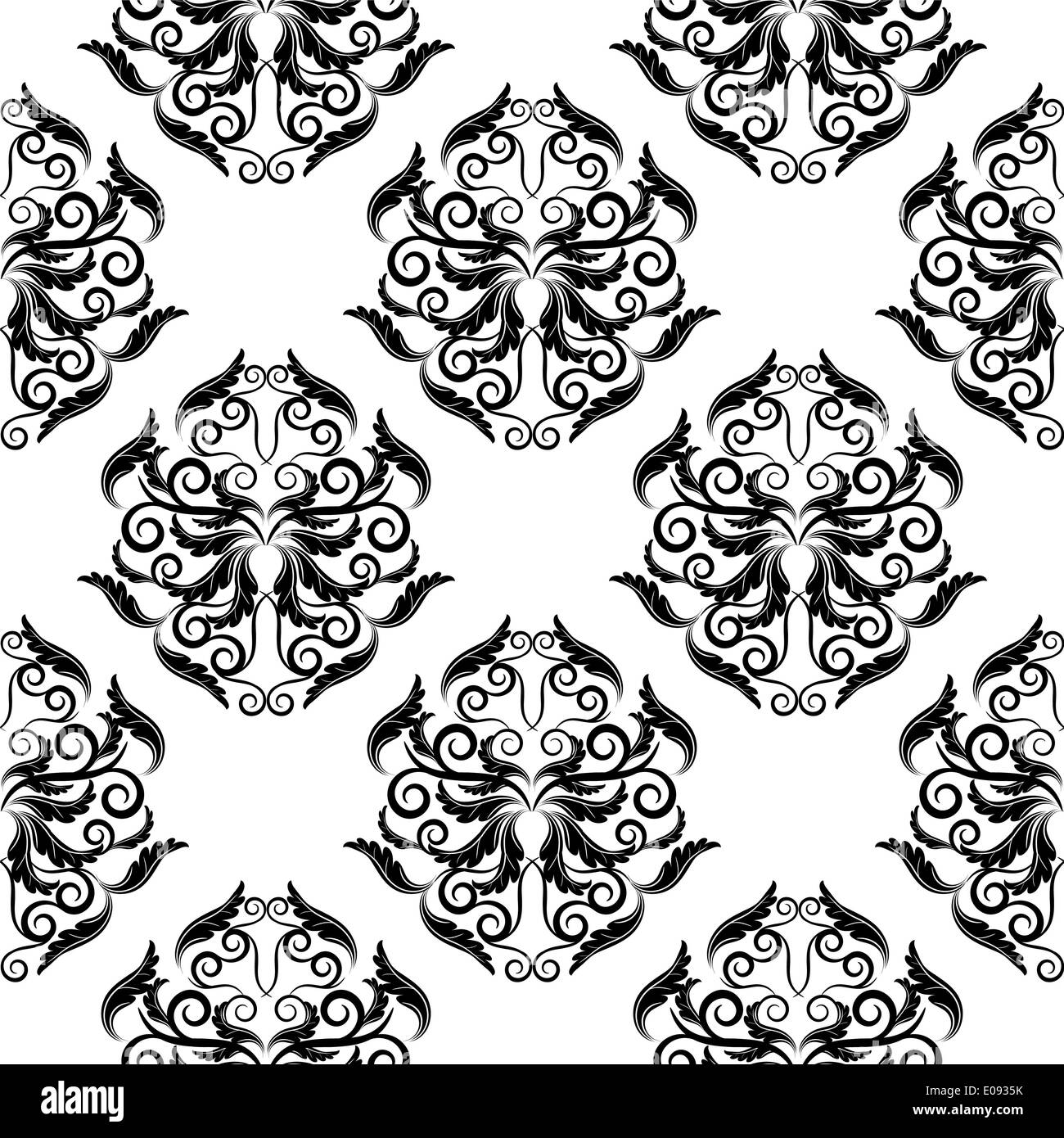 seamless black and white damask wallpaper Stock Photo Alamy