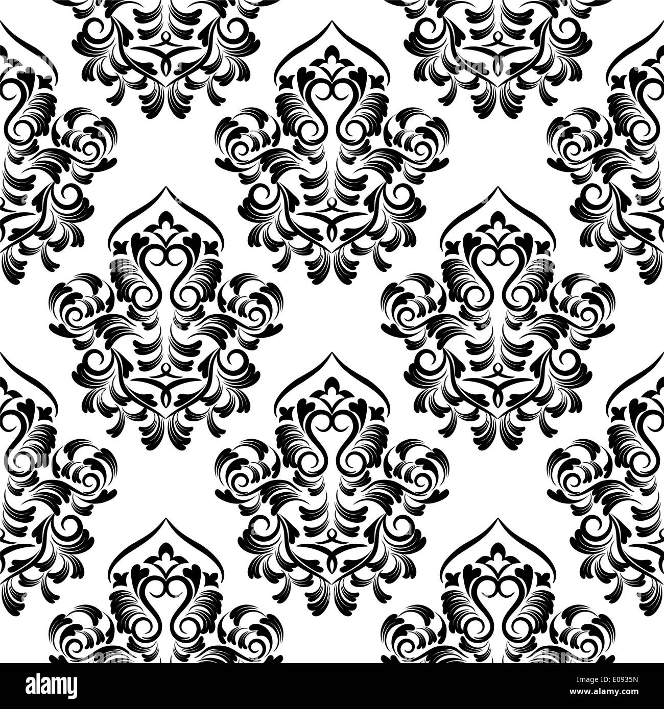 seamless black and white damask wallpaper Stock Photo - Alamy